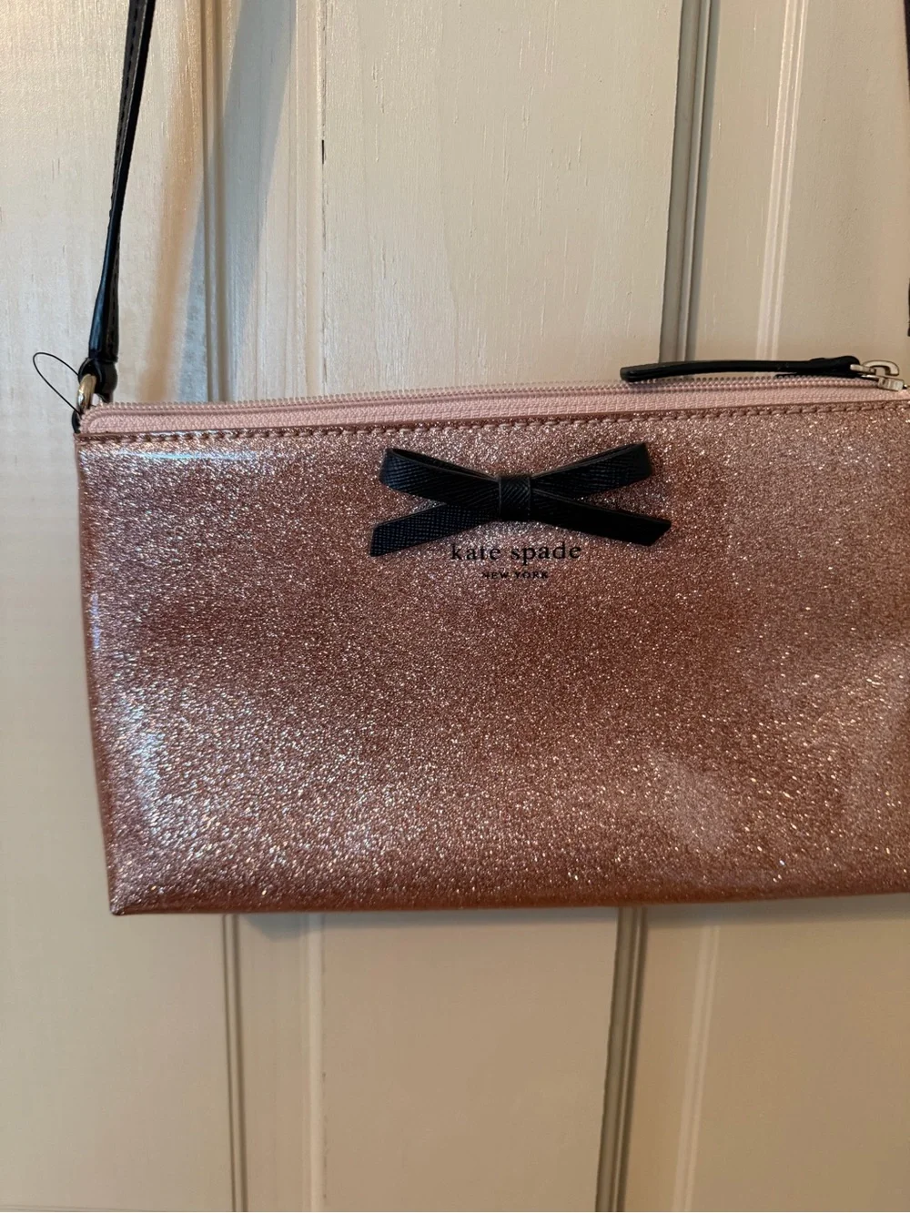 kate spade Glitter Pink Crossbody with Black Bow Accent - Picture 2 of 8